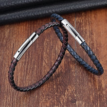 Load image into Gallery viewer, Stainless Steel Chain Genuine Leather Bracelet