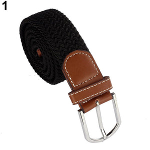 Fashion Braided Elastic Stretch Metal Buckle Belt