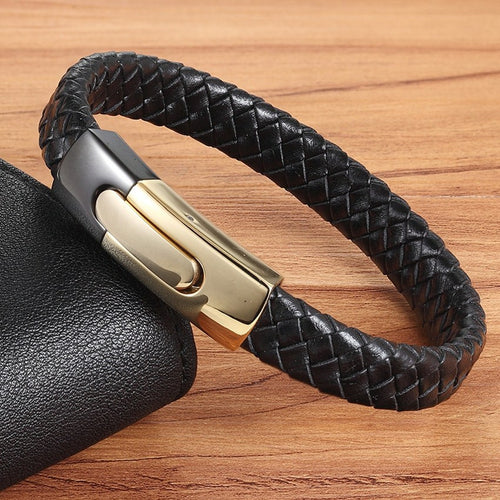 Snake Chain Stainless Steel Leather Bracelet