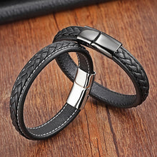 Load image into Gallery viewer, Genuine Leather Stainless Steel Magnetic Buckle Men Leather Bracelet