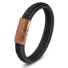 Load image into Gallery viewer, Genuine Leather Stainless Steel Magnetic Buckle Men Leather Bracelet
