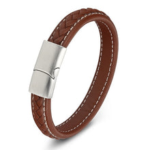 Load image into Gallery viewer, Genuine Leather Stainless Steel Magnetic Buckle Men Leather Bracelet