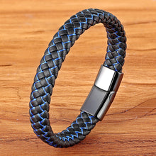 Load image into Gallery viewer, Blue Braided Leather Bracelet