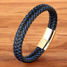 Load image into Gallery viewer, Blue Braided Leather Bracelet