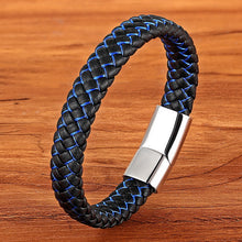 Load image into Gallery viewer, Blue Braided Leather Bracelet