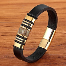 Load image into Gallery viewer, Genuine Leather Bracelet Gold Color Easy Hook