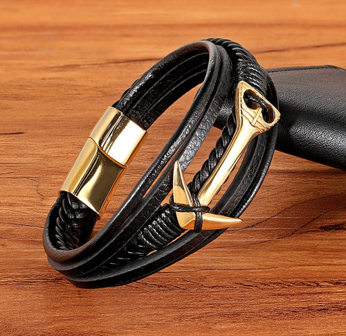 Geometric Pattern Multi-layers Genuine Leather Bracelet